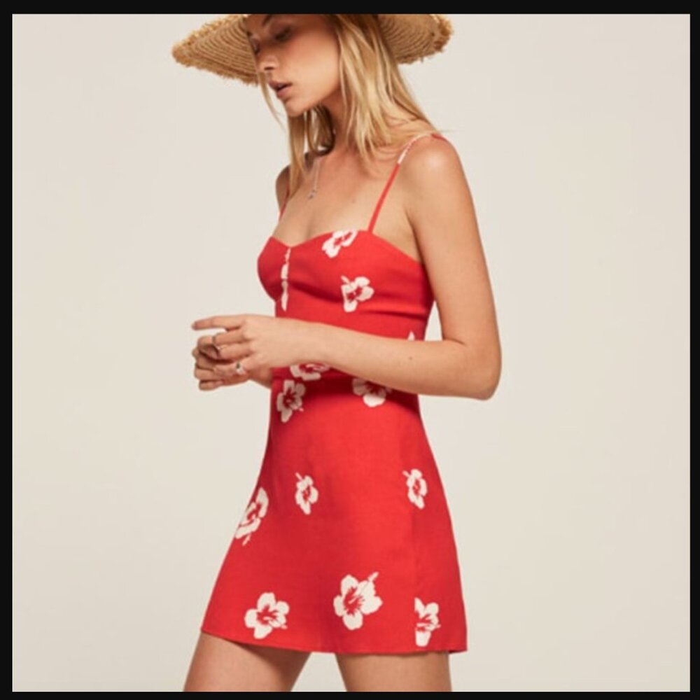 Reformation Red Rooney Mini Dress in Honolulu Print